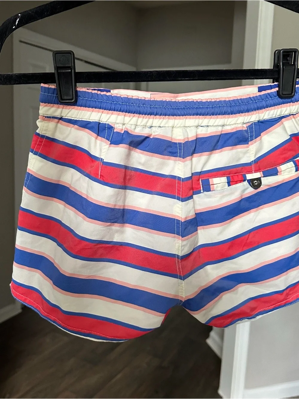 Parke & Ronen Pink, Blue & White Striped Swim Trunks Men’s XS Swimsuit